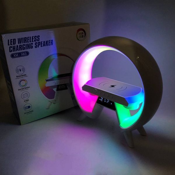 LED Лампа нічник з бездротовою зарядкою та Bluetooth динаміком G-Lite XM-X63, Годинник хамелеон з будильник 00012635 фото