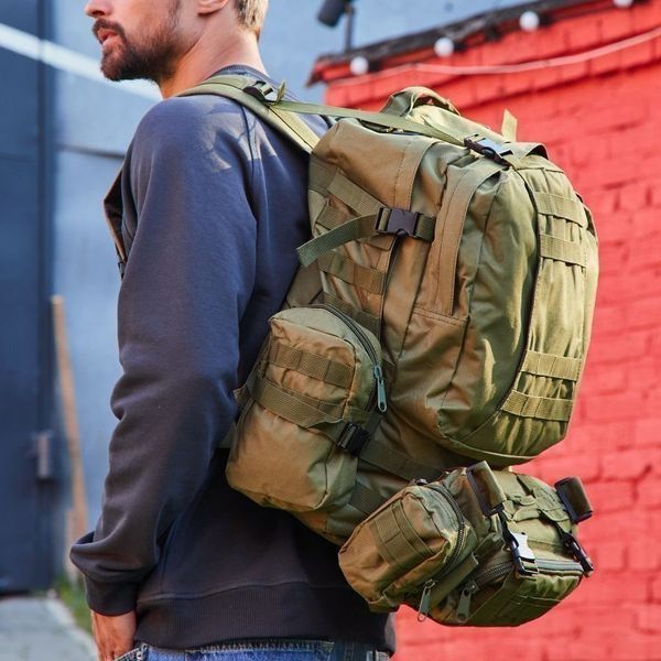 Сумка - підсумк тактична поясна Tactical військова, сумка нагрудна з ременем на плече 5 літрів кордура хакі 00018332 фото