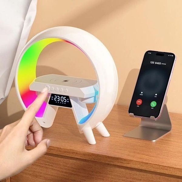 LED Лампа нічник з бездротовою зарядкою та Bluetooth динаміком G-Lite XM-X63, Годинник хамелеон з будильник 00012635 фото