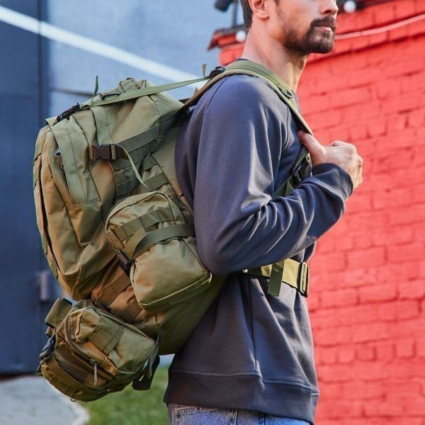 Сумка - підсумк тактична поясна Tactical військова, сумка нагрудна з ременем на плече 5 літрів кордура хакі 00018332 фото