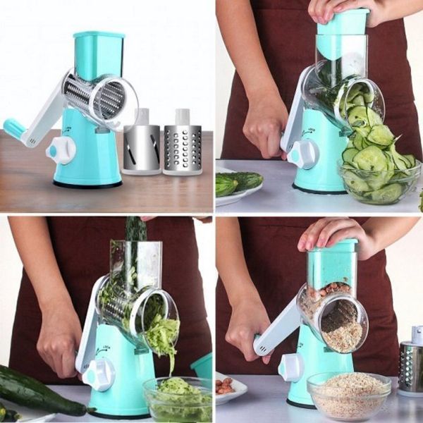 Овочерізка мультислайсер Tabletop Drum Grater Kitchen Master Терка для овочів та фруктів 3 насадки. Колір: блакитний 00020016 фото