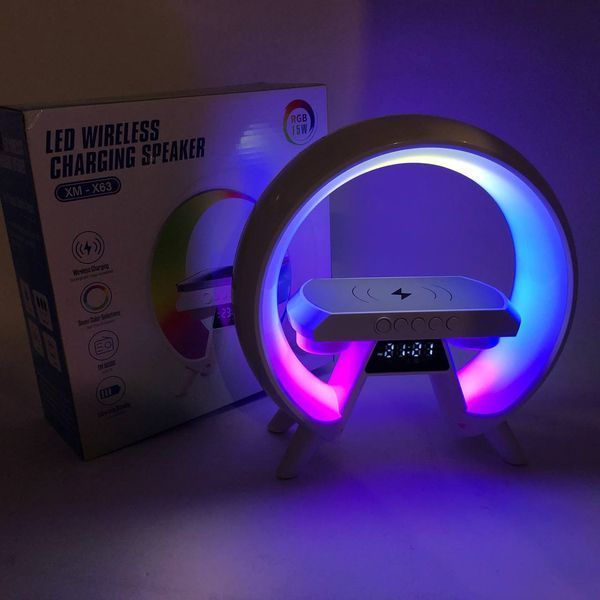 LED Лампа нічник з бездротовою зарядкою та Bluetooth динаміком G-Lite XM-X63, Годинник хамелеон з будильник 00012635 фото