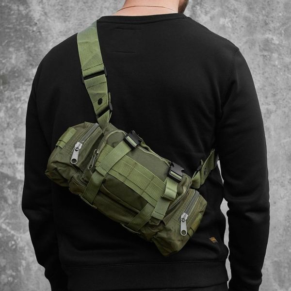 Сумка - підсумк тактична поясна Tactical військова, сумка нагрудна з ременем на плече 5 літрів кордура хакі 00018332 фото