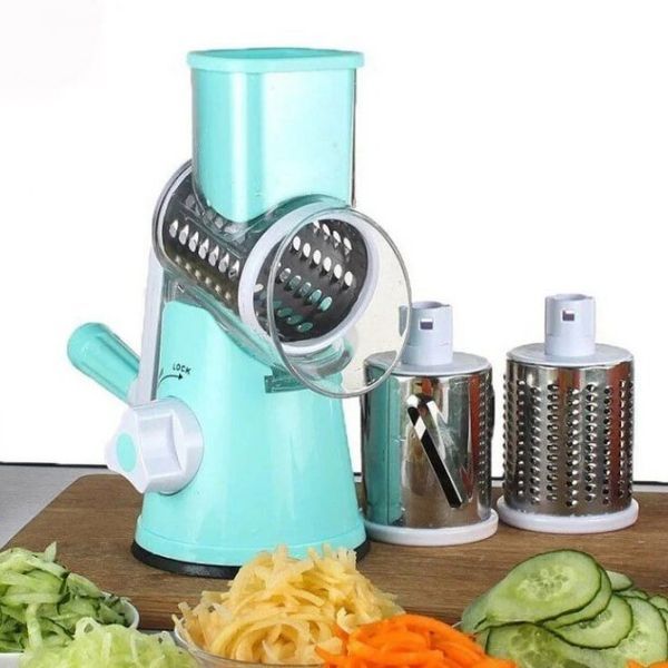 Овочерізка мультислайсер Tabletop Drum Grater Kitchen Master Терка для овочів та фруктів 3 насадки. Колір: блакитний 00020016 фото