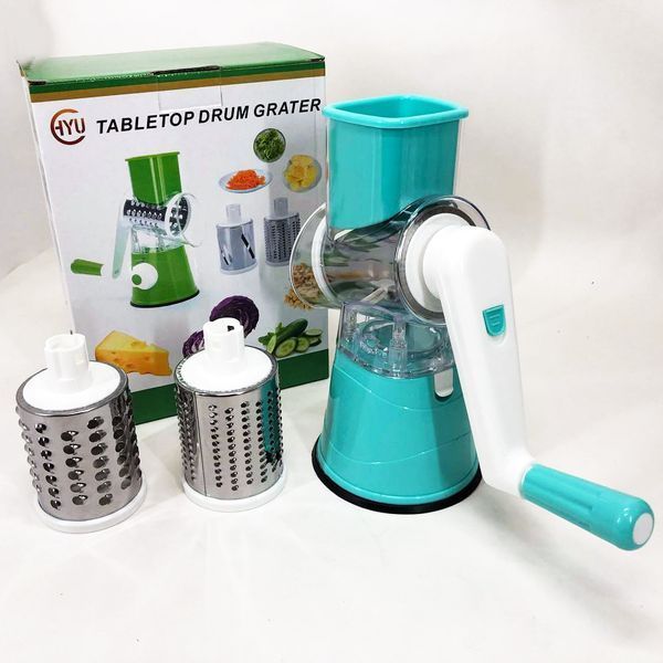 Овочерізка мультислайсер Tabletop Drum Grater Kitchen Master Терка для овочів та фруктів 3 насадки. Колір: блакитний 00020016 фото