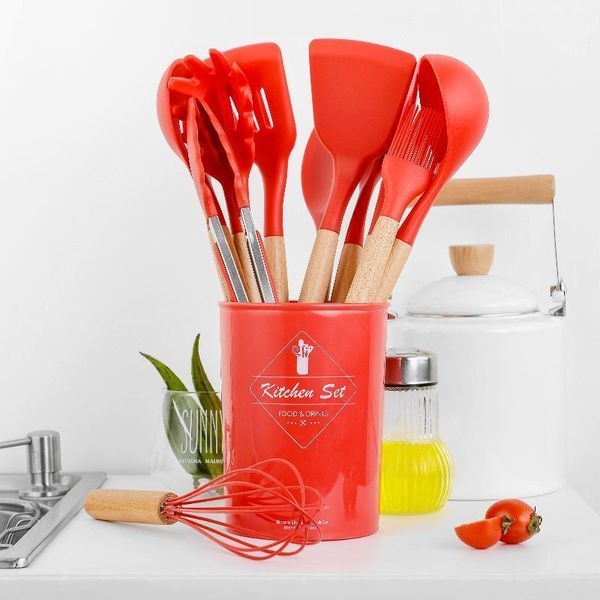 Силиконовый кухонный набор принадлежностей Kitchen Set 12 предметов (дерево+силикон) 00020533 фото