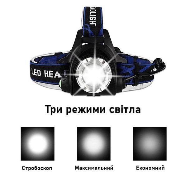Налобный фонарь Bailong BL-T24-P50 аккумуляторный LED/Zoom 3 режима работы, фонарь на голову для рыбалки 00022894 фото
