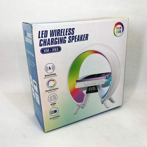 LED Лампа нічник з бездротовою зарядкою та Bluetooth динаміком G-Lite XM-X63, Годинник хамелеон з будильник 00012635 фото