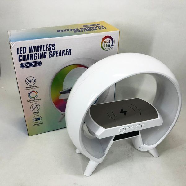 LED Лампа нічник з бездротовою зарядкою та Bluetooth динаміком G-Lite XM-X63, Годинник хамелеон з будильник 00012635 фото
