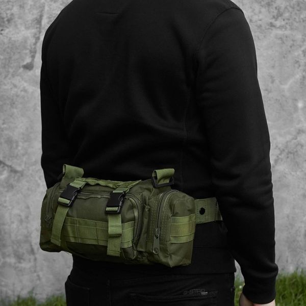 Сумка - підсумк тактична поясна Tactical військова, сумка нагрудна з ременем на плече 5 літрів кордура хакі 00018332 фото