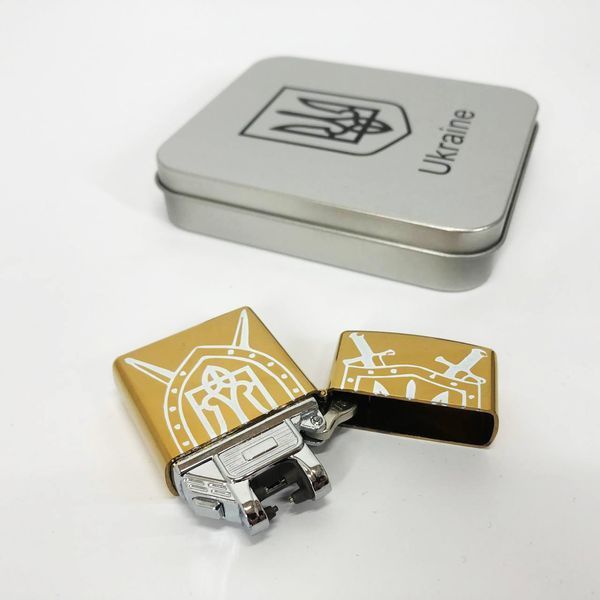 Дуговая электроимпульсная USB зажигалка Украина (металлическая коробка) HL-446. Цвет: золотой 00023033 фото