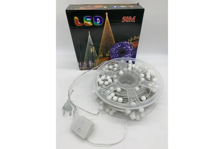 Гирлянда на катушке, от сети, Buble 50м, 8 режимов, теплый белый/ Светодиодная гирлянда на елку 00024905 фото