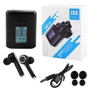 Беспроводные bluetooth-наушники i33 5.0 с кейсом и индикацией заряда. Цвет: черный 00023845 фото
