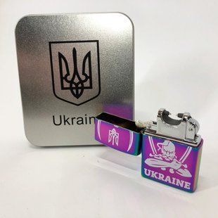 Дугова електроімпульсна запальничка USB Україна (металева коробка) HL-449. Колір: хамелеон 00023034 фото