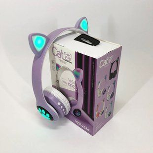 Беспроводные наушники с кошачьими ушками и RGB подсветкой Cat VZV 23M. Цвет: фиолетовый 00023855 фото