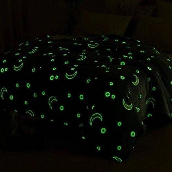 Светящийся в темноте плед плюшевое покрывало Blanket kids Magic Star 150х100 см флисовое одеяло. Цвет: синий 00012543 фото