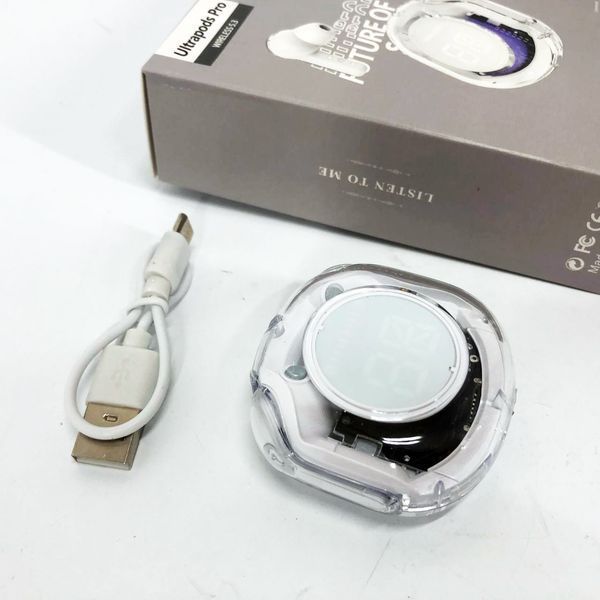 Бездротові навушники TWS T8 PRO з прозорим кейсом Вакуумний LED дисплей Bluetooth 5.3. Колір: білий 00023866 фото