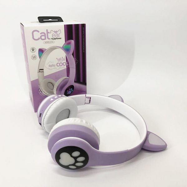 Беспроводные наушники с кошачьими ушками и RGB подсветкой Cat VZV 23M. Цвет: фиолетовый 00023855 фото