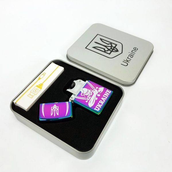 Дуговая электроимпульсная USB зажигалка Украина (металлическая коробка) HL-449. Цвет: хамелеон 00023034 фото