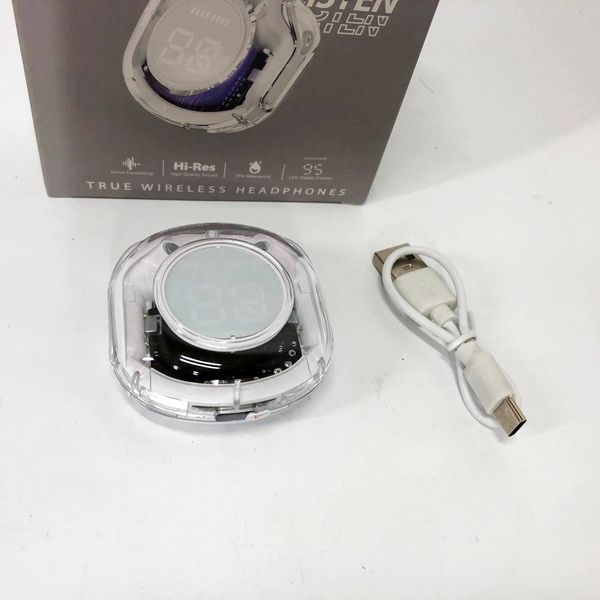 Бездротові навушники TWS T8 PRO з прозорим кейсом Вакуумний LED дисплей Bluetooth 5.3. Колір: білий 00023866 фото