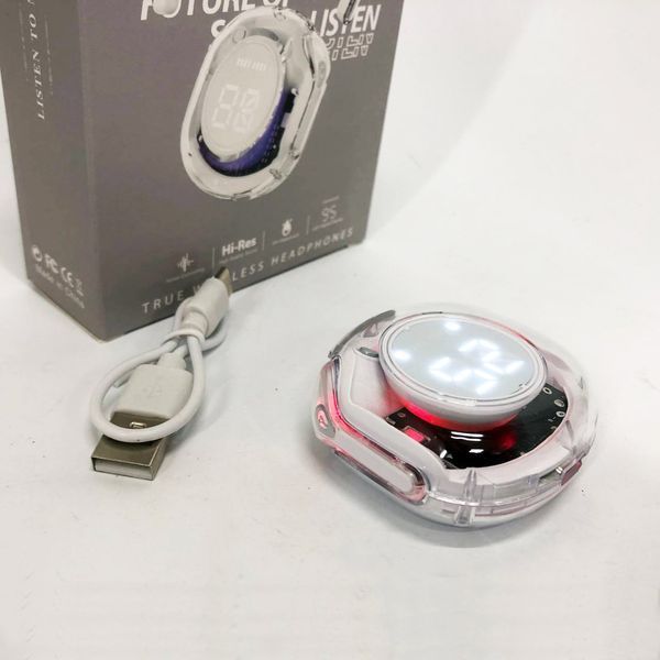 Бездротові навушники TWS T8 PRO з прозорим кейсом Вакуумний LED дисплей Bluetooth 5.3. Колір: білий 00023866 фото