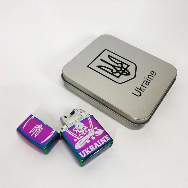 Дуговая электроимпульсная USB зажигалка Украина (металлическая коробка) HL-449. Цвет: хамелеон 00023034 фото