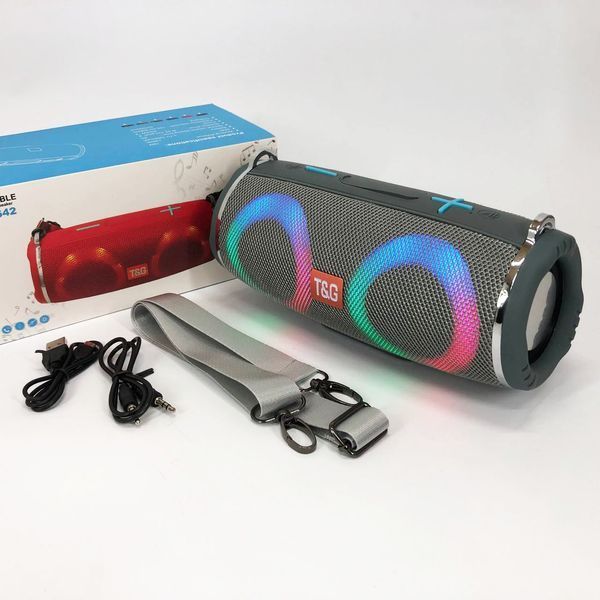 Портативная колонка TG642 с RGB подсветкой и ремешком, портативная колонка с Bluetooth. Цвет: серый 00017213 фото