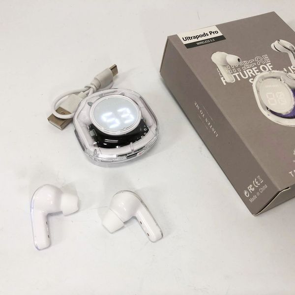 Бездротові навушники TWS T8 PRO з прозорим кейсом Вакуумний LED дисплей Bluetooth 5.3. Колір: білий 00023866 фото