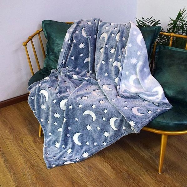 Светящийся в темноте плед плюшевое покрывало Blanket kids Magic Star 150х100 см флисовое одеяло. Цвет: синий 00012543 фото