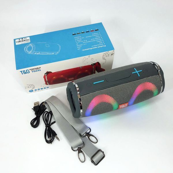 Портативная колонка TG642 с RGB подсветкой и ремешком, портативная колонка с Bluetooth. Цвет: серый 00017213 фото