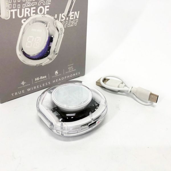 Бездротові навушники TWS T8 PRO з прозорим кейсом Вакуумний LED дисплей Bluetooth 5.3. Колір: білий 00023866 фото