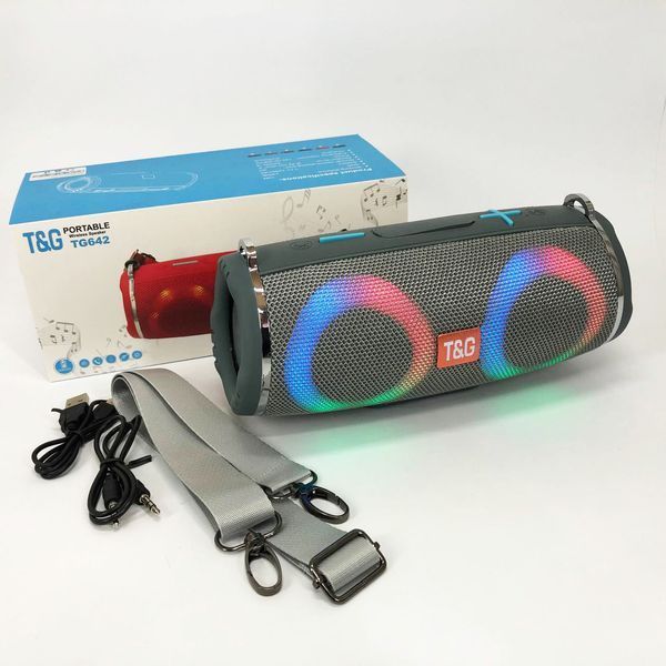 Портативная колонка TG642 с RGB подсветкой и ремешком, портативная колонка с Bluetooth. Цвет: серый 00017213 фото