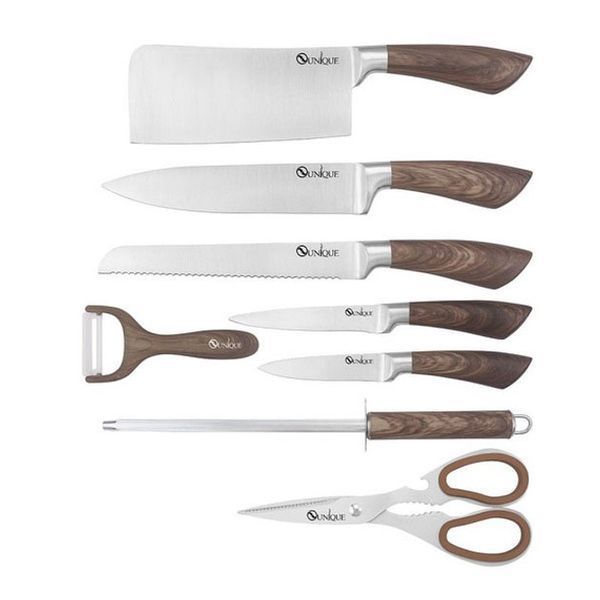 Набор кухонных ножей UNIQUE UN-1833 с деревянными ручками и подставкой 00019064 фото