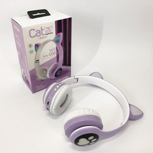 Беспроводные наушники с кошачьими ушками и RGB подсветкой Cat VZV 23M. Цвет: фиолетовый 00023855 фото
