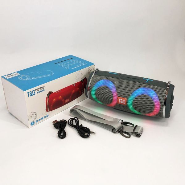 Портативная колонка TG642 с RGB подсветкой и ремешком, портативная колонка с Bluetooth. Цвет: серый 00017213 фото
