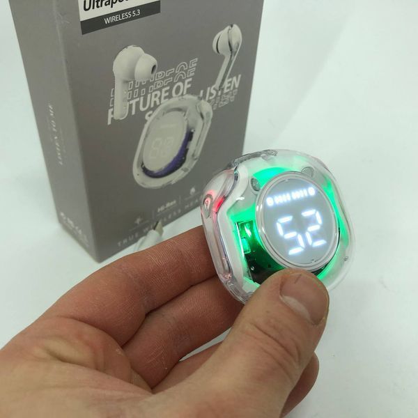 Бездротові навушники TWS T8 PRO з прозорим кейсом Вакуумний LED дисплей Bluetooth 5.3. Колір: білий 00023866 фото
