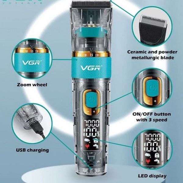 Машинка для стрижки волос и бороды VGR V-695 с LED дисплеем IPX7 влагозащита, Окантовочная машинка 00015507 фото