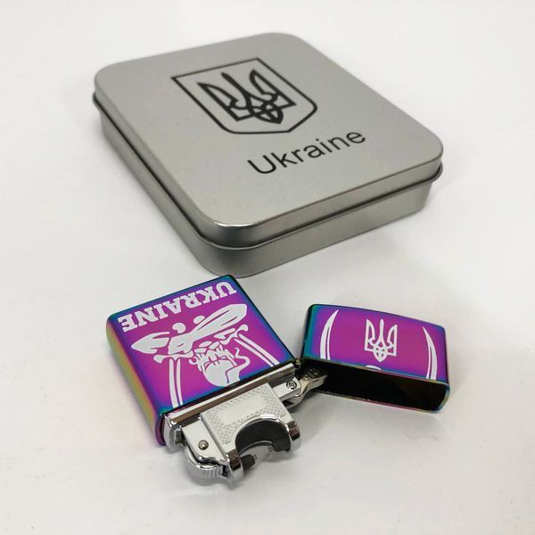 Дуговая электроимпульсная USB зажигалка Украина (металлическая коробка) HL-449. Цвет: хамелеон 00023034 фото