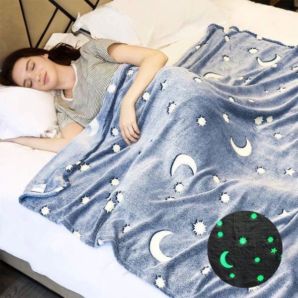 Светящийся в темноте плед плюшевое покрывало Blanket kids Magic Star 150х100 см флисовое одеяло. Цвет: синий 00012543 фото