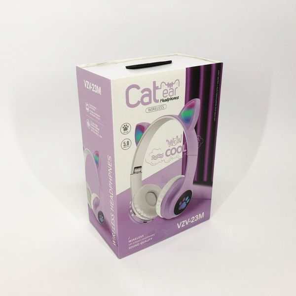 Беспроводные наушники с кошачьими ушками и RGB подсветкой Cat VZV 23M. Цвет: фиолетовый 00023855 фото