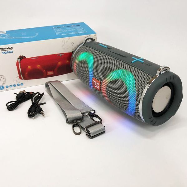 Портативная колонка TG642 с RGB подсветкой и ремешком, портативная колонка с Bluetooth. Цвет: серый 00017213 фото