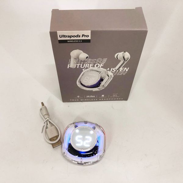 Бездротові навушники TWS T8 PRO з прозорим кейсом Вакуумний LED дисплей Bluetooth 5.3. Колір: білий 00023866 фото