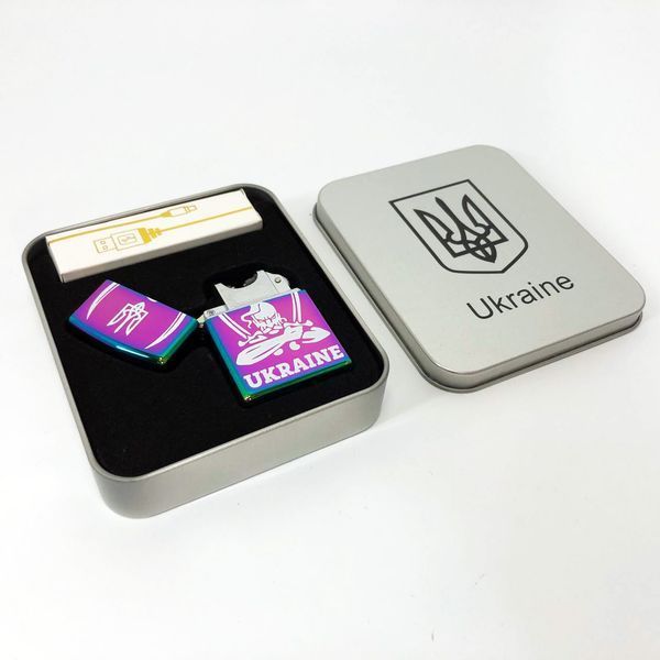 Дуговая электроимпульсная USB зажигалка Украина (металлическая коробка) HL-449. Цвет: хамелеон 00023034 фото