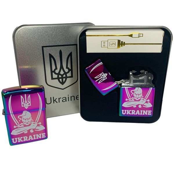 Дуговая электроимпульсная USB зажигалка Украина (металлическая коробка) HL-449. Цвет: хамелеон 00023034 фото