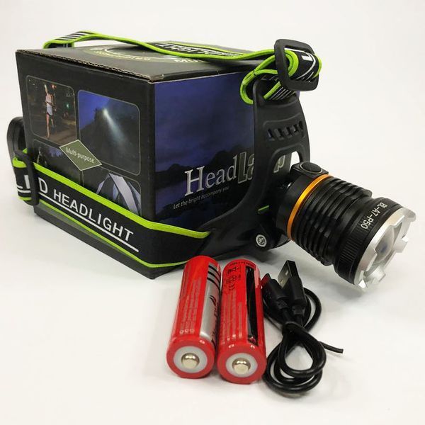 Налобный фонарь Bailong BL-A7-P50, zoom, microUSB, 2х18650, 3 режима, сверхмощный налобный фонарь 00022982 фото