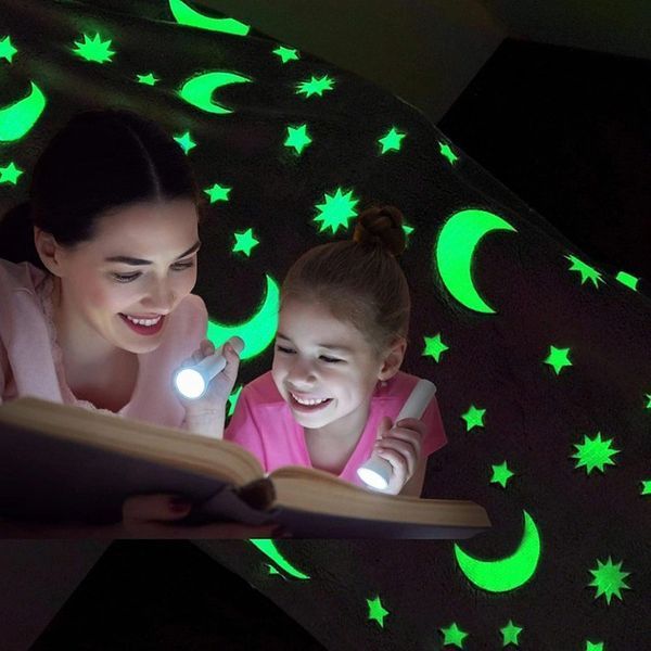 Светящийся в темноте плед плюшевое покрывало Blanket kids Magic Star 150х100 см флисовое одеяло. Цвет: синий 00012543 фото