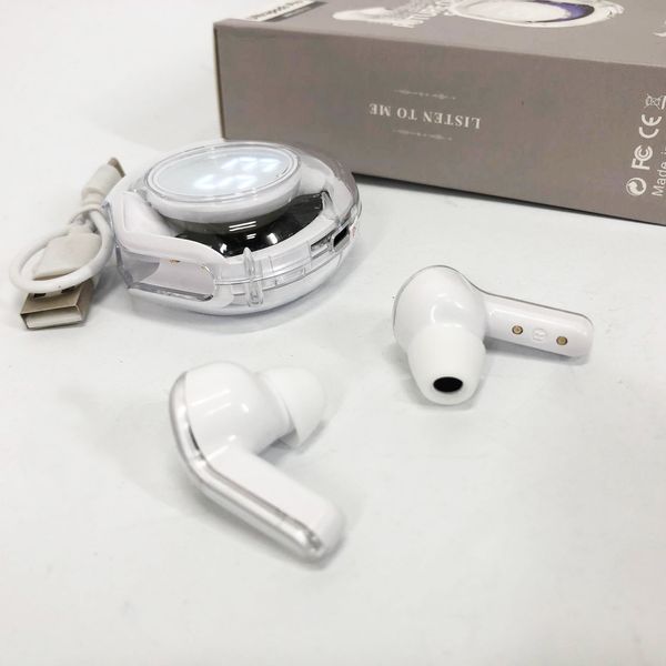 Бездротові навушники TWS T8 PRO з прозорим кейсом Вакуумний LED дисплей Bluetooth 5.3. Колір: білий 00023866 фото
