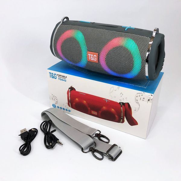 Портативная колонка TG642 с RGB подсветкой и ремешком, портативная колонка с Bluetooth. Цвет: серый 00017213 фото