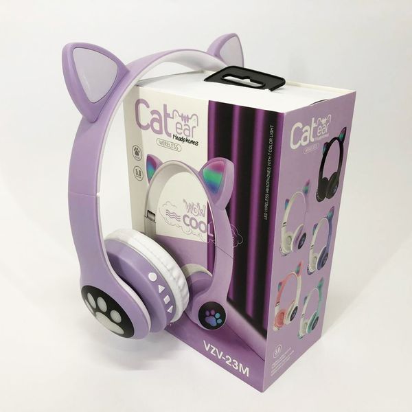 Беспроводные наушники с кошачьими ушками и RGB подсветкой Cat VZV 23M. Цвет: фиолетовый 00023855 фото