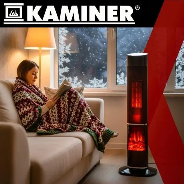Колонний тепловентилятор Teesa 2000W з імітацією каміна 00018630 фото